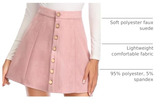 Fuinloth Women's Faux Suede Mini Skirt Button Front High Waist A-Line Flare