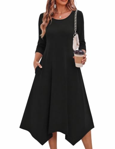 Zeagoo Midi Dresses Women 2026 Dress 3/4 Sleeve A Line Casual Dresses with Pockets
