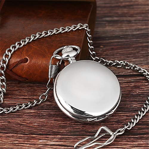 Smooth Vintage Pocket Watch with Chain, Arabic Numerals Scale