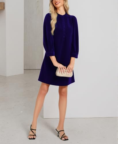 Ladyful Velvet Dress for Women Fall 3/4 Sleeve Cocktail Mini Shift Dress
