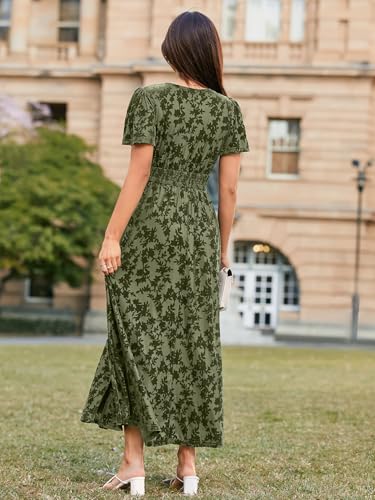 Simplee Women's Velvet Maxi Dress V Neck Short Sleeve Empire Waist Semi Formal Long Cocktail Dresses