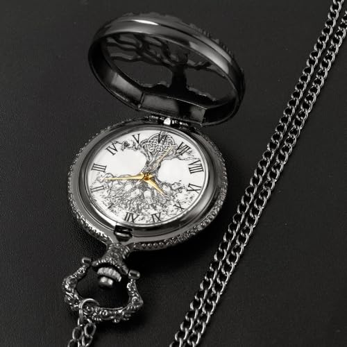 Pocket Watch Hollow Tree of Life Design Roman Numerals Customizable Qu