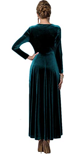 Urban CoCo Women Long Sleeve V-Neck Velvet Stretchy Long Dress