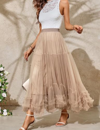Women's Maxi Tulle Skirts Long Layered Mesh Tiered Fairy Skirt