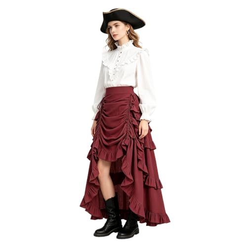 Women's Gothic Steampunk Renaissance Pirate High Low Ruffle Skirt