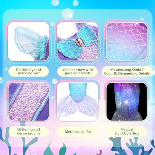 Meland Light Up Mermaid Costume for Girls Ages 3-10, Dress Up Toy Gift Set Secondary image