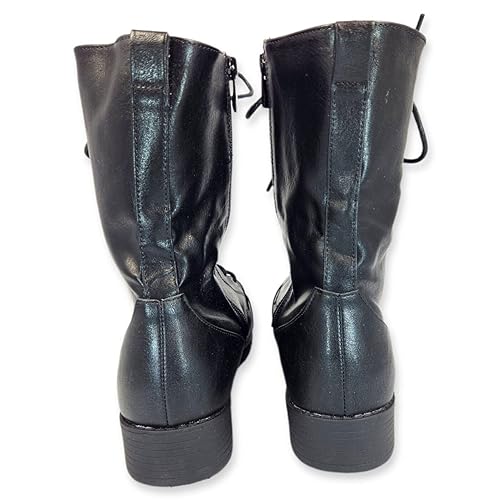 Forever Link Womens Round Toe Military Lace Up Knit Ankle Cuff Low Heel Combat Boots