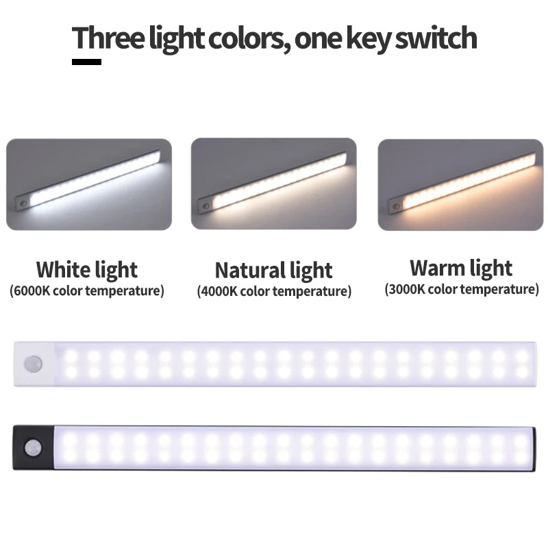 Cabinet Light USB Rechargeable Motion Sensor LED Three Colors in one Lamp for Kitchen Wardrobe In...