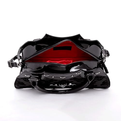 Bat Shaped Damask Handbag with Metal Embellishments