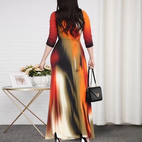 CaniBtr Maxi Dresses for Women Plus Size 3/4 Sleeve Long Dress with Belt