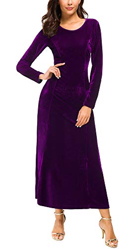 Urban CoCo Women's Elegant Velvet Midi Dress Scoop Neck Long Sleeve Ruched