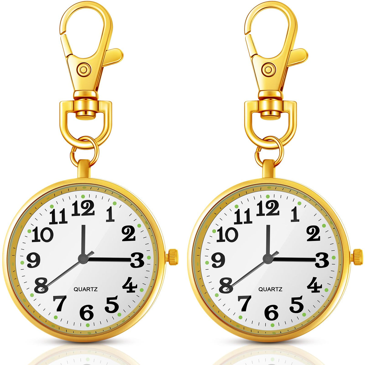 2 Pieces Quartz Pocket Watch with Key Buckle Round Keychain Clip on Wa