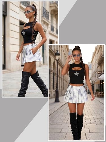 Womens Y2K Gothic Tops Star Sparkly Rhinestone Fitted Crop Tops