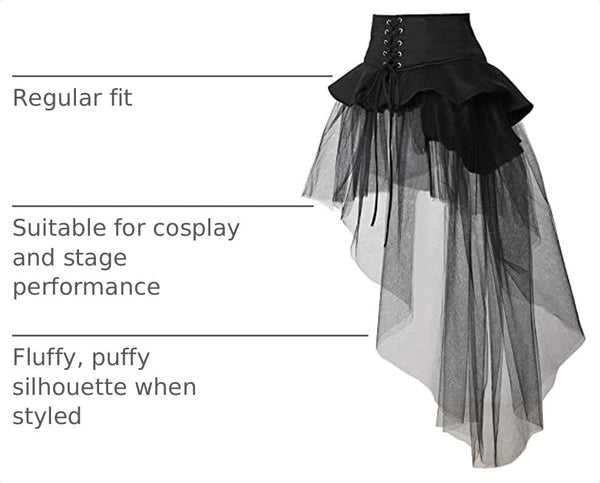 BPURB Women's Gothic Steampunk Bustle Skirt Ruffle Overskirt Pirate Costume