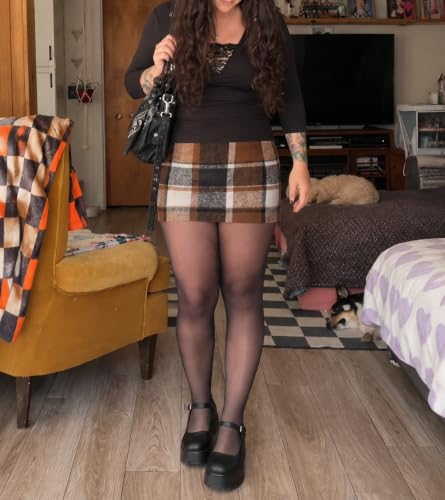 Rapbin Womens High Waist Plaid Skirt Fall Winter Bodycon Pencil Mini Skort