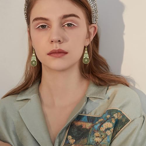 Copper Crystal Teardrop Enamel Flower Earrings