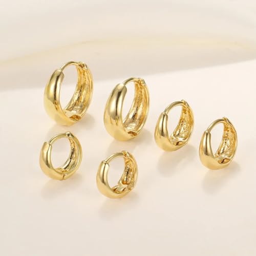 3 Pairs Gold Hoop Earrings Set for Women Trendy Chunky Small Huggie Jewelry