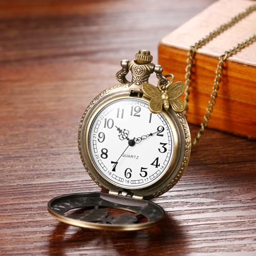 Hollow Butterfly Pocket Watches: Bronze Vintage Retro Analog Quartz Wa