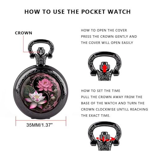 Vintage Pocket Watch for Women Men Graphic Animal Design Quartz Pocket