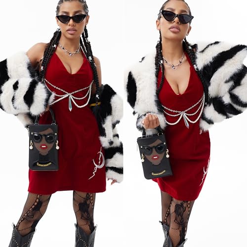 Women Novelty Lady Face Shoulder Bags Funky PU Leather Top Handle Satchel Handbags Clutch Purse for Women