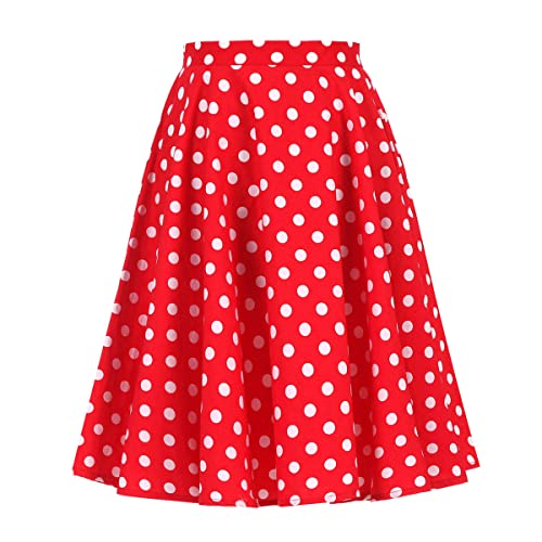 50s Vintage Polka Dot A-Line Pleated Midi Swing Skirt