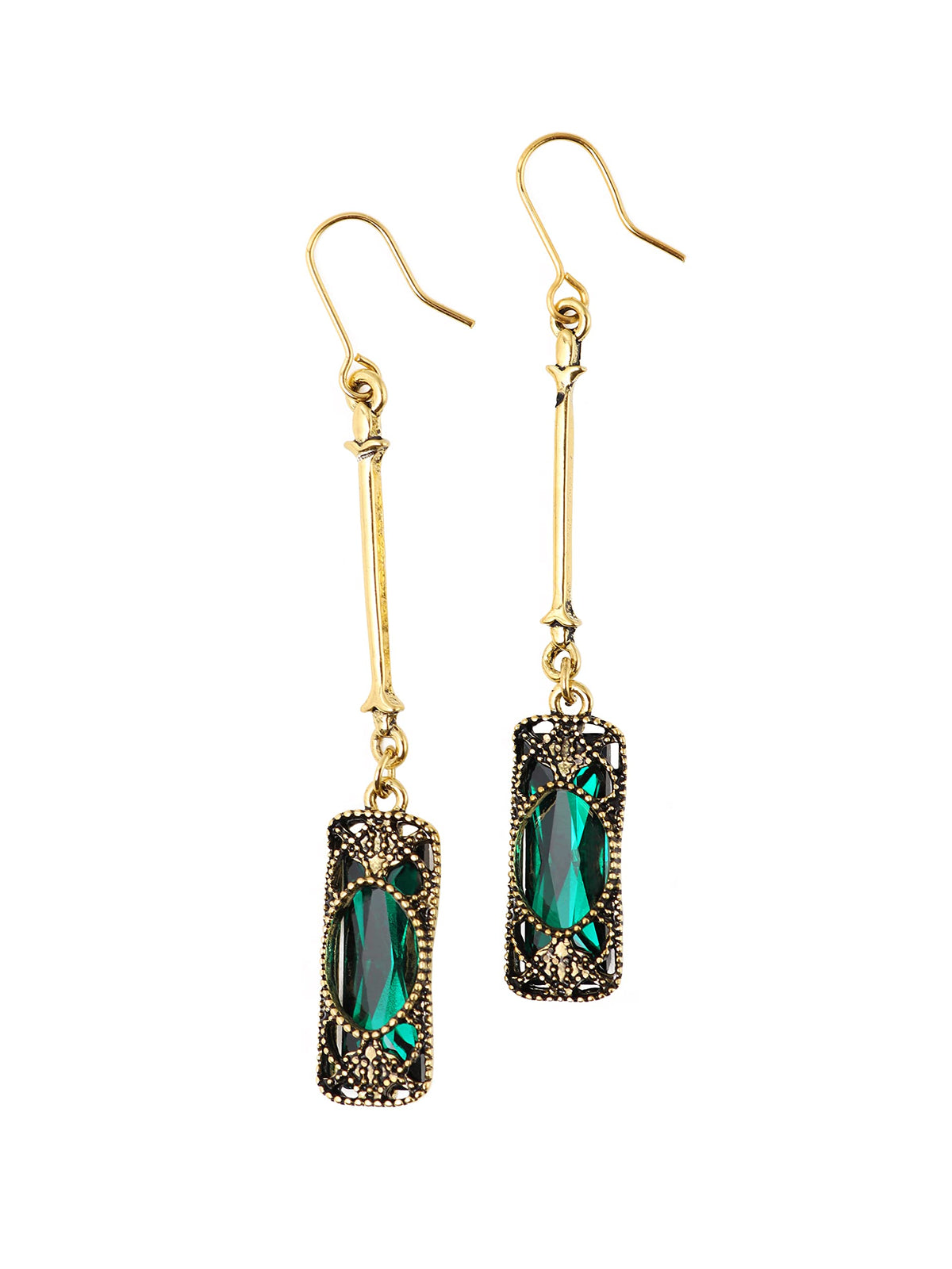 Vintage Green Stone Created Emerald Dangle Drop Earrings for Women