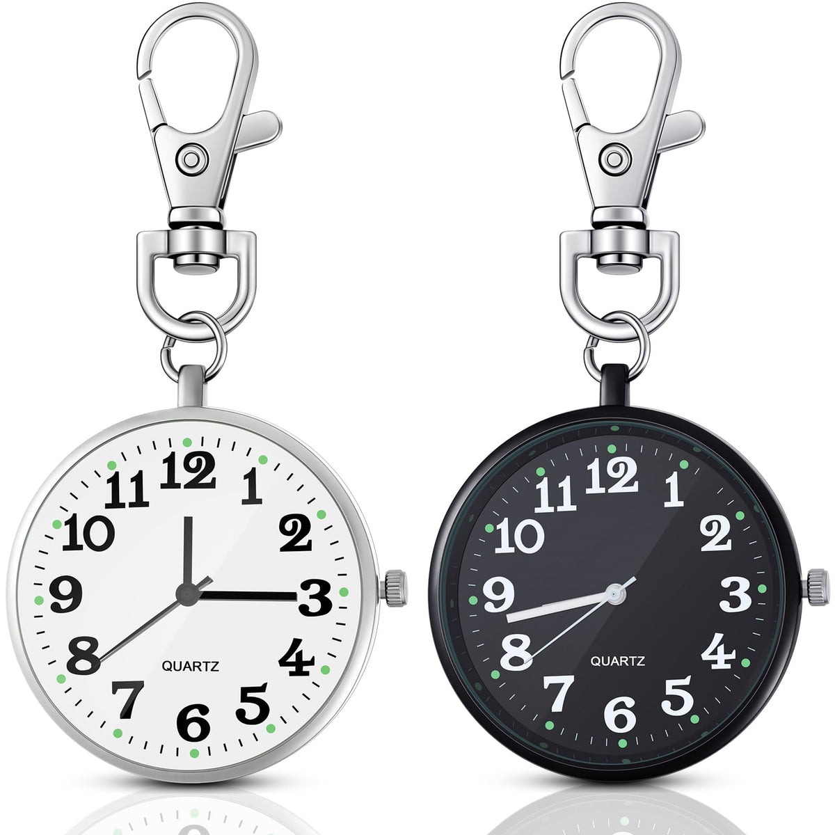 2 Pieces Quartz Pocket Watch with Key Buckle Round Keychain Clip on Wa