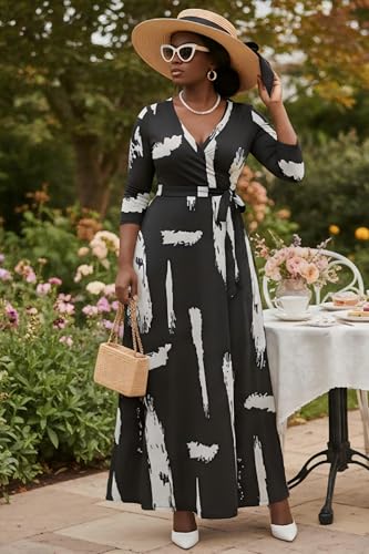 AOMONI Women's Maxi Dresses Summer Casual Wrap Tie Waist Long Dress