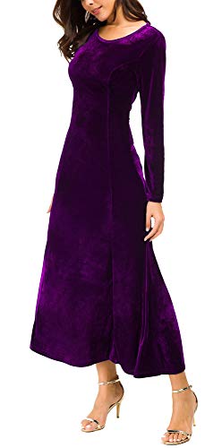 Urban CoCo Women's Elegant Velvet Midi Dress Scoop Neck Long Sleeve Ruched
