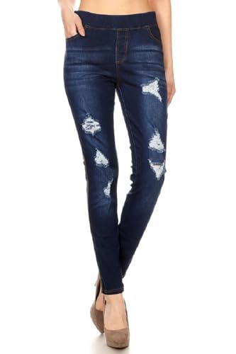 Women’s Stretch Denim Pull On Jeans With Pockets – Ripped Main image