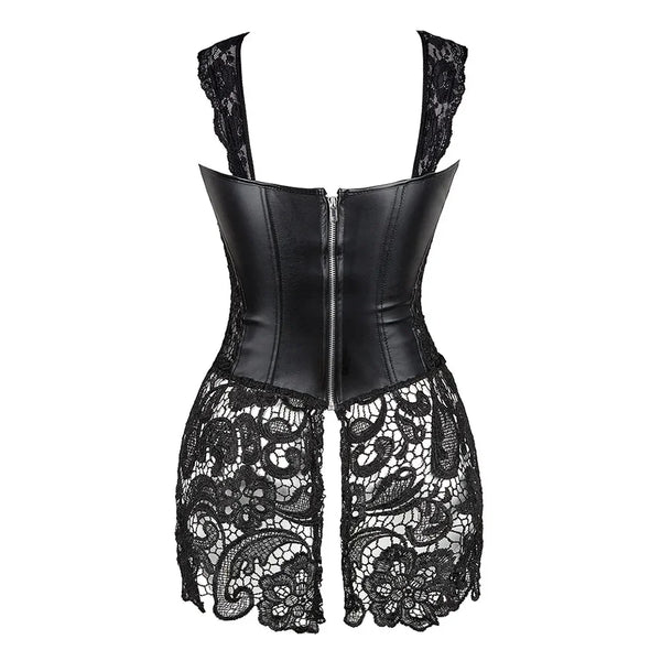 Gothic Overbust Corset Dress – Faux Leather Punk Style