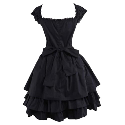 Womens Classic Black Layered Lace-up Goth Lolita Dress