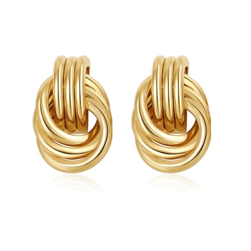SHERLOVE Chunky Knot Gold Earrings Women Statement Drop Dangle Earrings Main image
