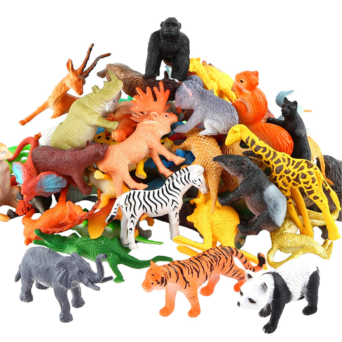 54 Piece Mini Wild Animal Figures for Kids, Plastic Small Zoo Toy Set