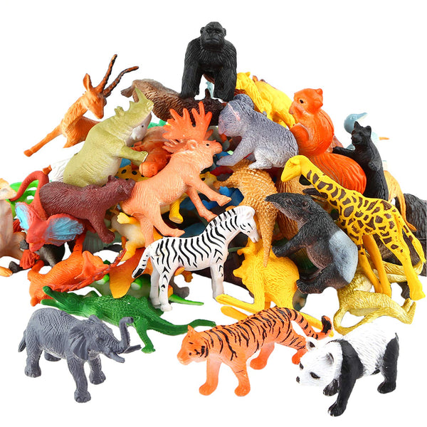 54 Piece Mini Wild Animal Figures for Kids, Plastic Small Zoo Toy Set