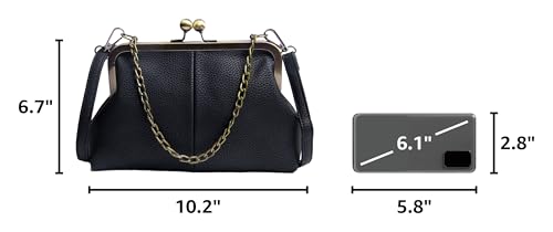 Women Classical Kiss Lock Clutch with Chain Strap Shoulder Bag Purse Wallet