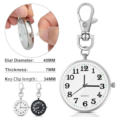 2 Pieces Quartz Pocket Watch with Key Buckle Round Keychain Clip on Wa Secondary image