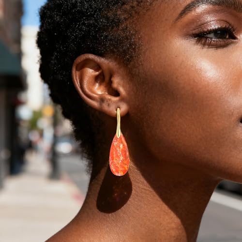 Chalcedony Stone Copper Teardrop Drop Earrings