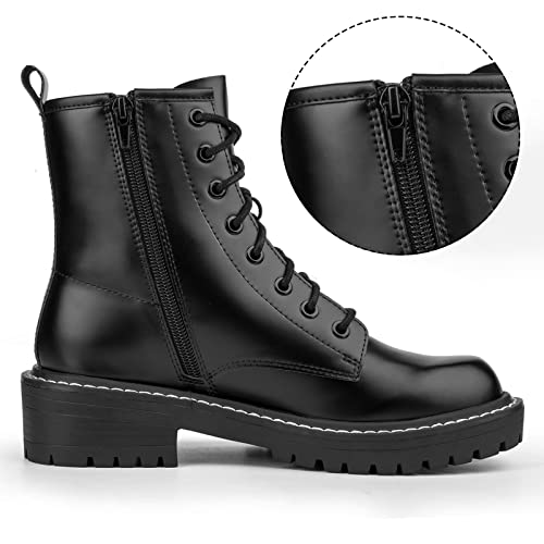 ICHIGO Women’s Ankle Booties 8-Eye Side Zipper Lace-up Combat Boots