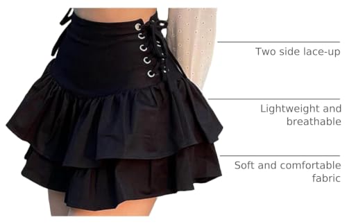 Womens Gothic Skirt Layered Ruffles Mini Emo Y2k Skirt Set