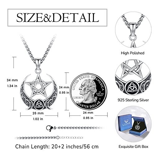 Sterling Silver Pentagram Necklace Triple Moon Tetragrammaton