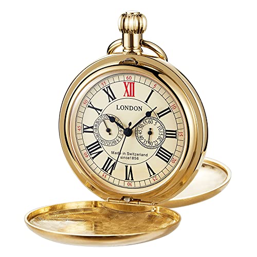 Men's Mechanical Pocket Watch with Chain, Vintage Full Copper Hand-Win Main image