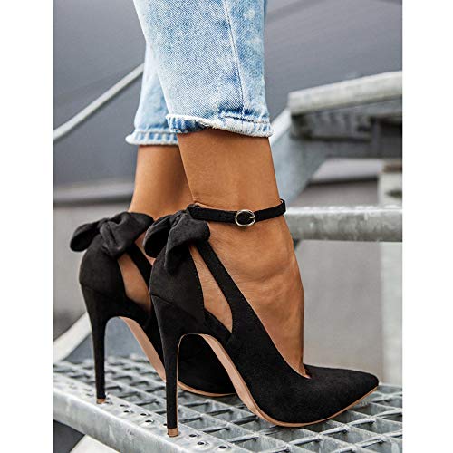 Fashare Womens High Heels Bow Tie Back Sexy Stiletto Ankle Strap Wedding Dress Pumps Shoes