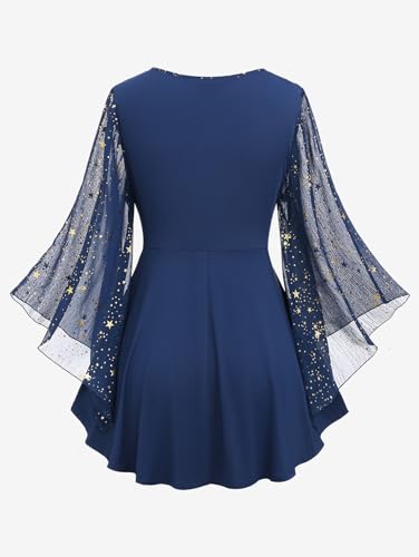 Rosegal Women Plus Size Sparkly Star Bell Sleeve Top