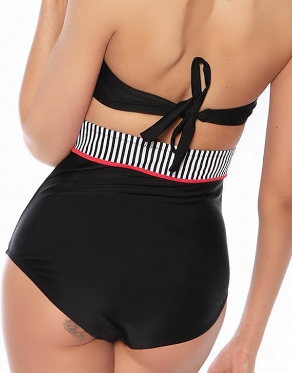 Boolavard Women Vintage 50s Pinup Girl Rockabilly High Waist Retro Bikini Swimsuit Set