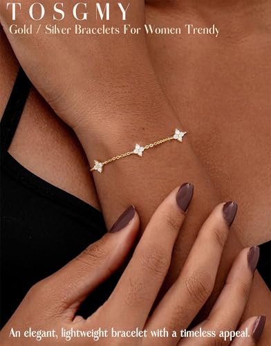 Gold Bracelets for Women Non Tarnish 14K Gold Plated Clover Bracelet