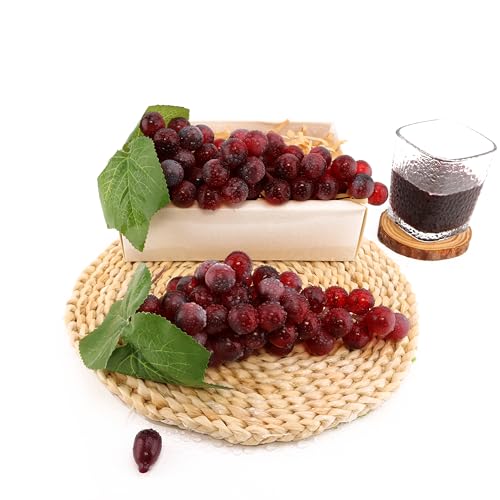 2PCS Red Rubber Grape Simulation Fruit Party Bar Cabinet Decoration Home Garden Wedding Decoration Fruit Photography Props Teaching Props Enlightenment (60 Grains)