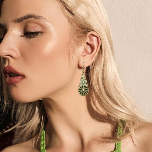 Copper Crystal Teardrop Enamel Flower Earrings Secondary image