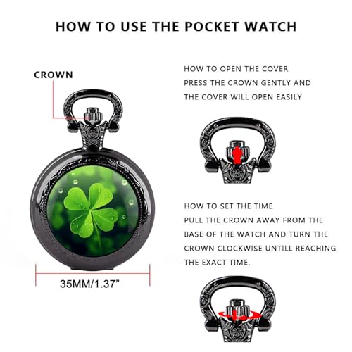 Vintage Pocket Watch for Women Men Graphic Animal Design Quartz Pocket