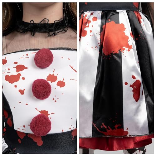 Spooktacular Creations Girls Clown Costume, Scary Clown Costume, Black and White Bloody Jester Dress for Girls